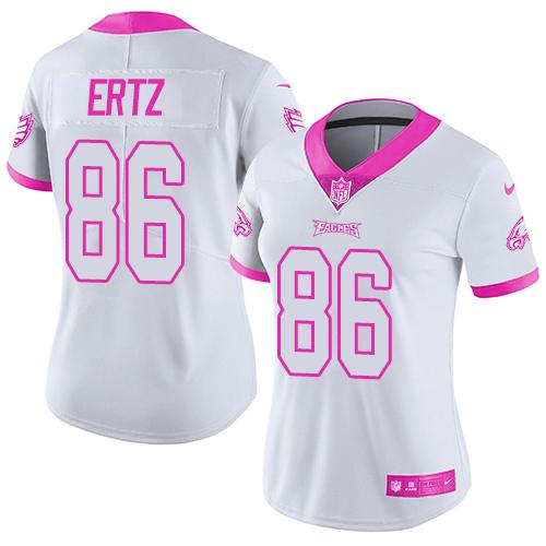 Nike Eagles #86 Zach Ertz White/Pink Women's Stitched NFL Limited Rush Fashion Jersey